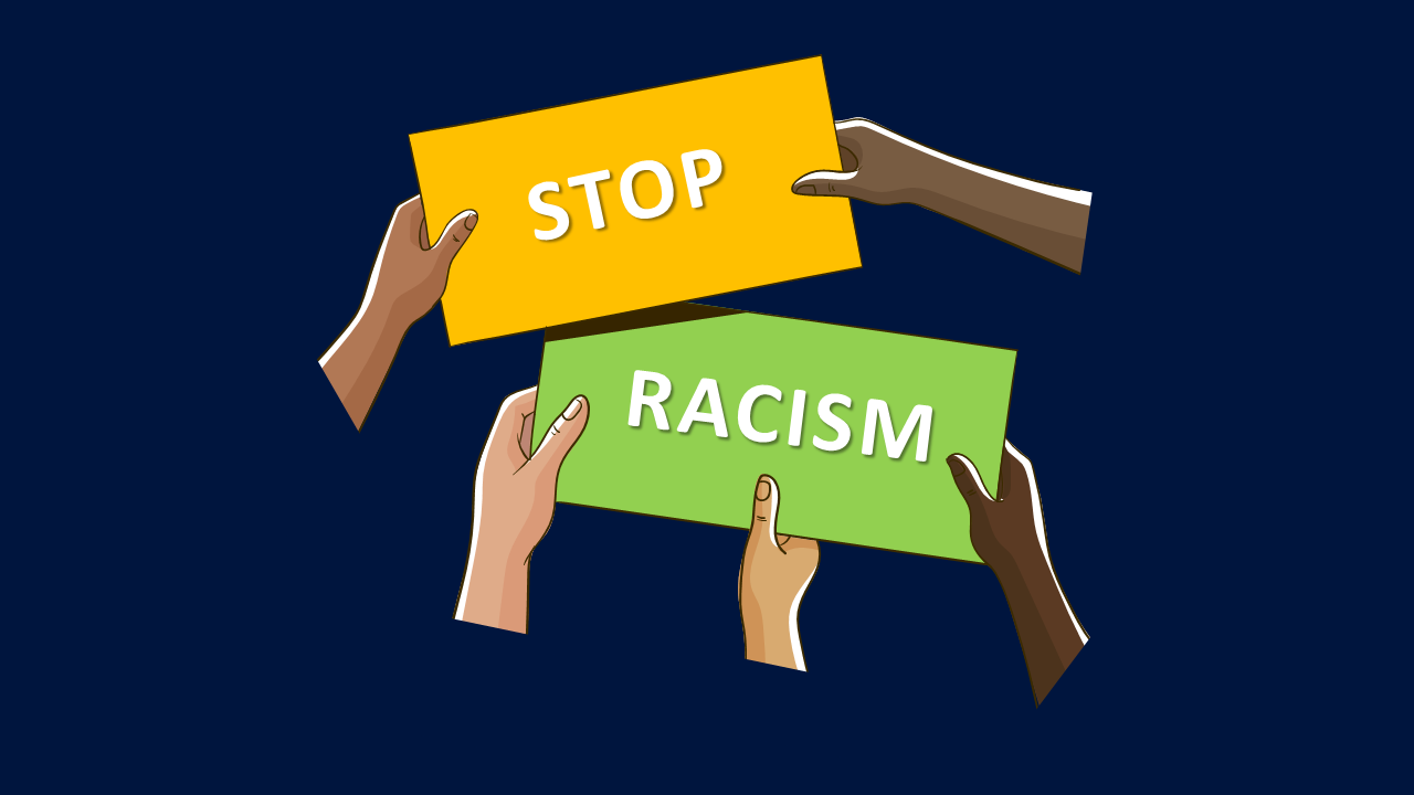 Creative Racism Design Slide Template In Multicolor